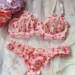 Pink Cherry Print Lingerie Set
